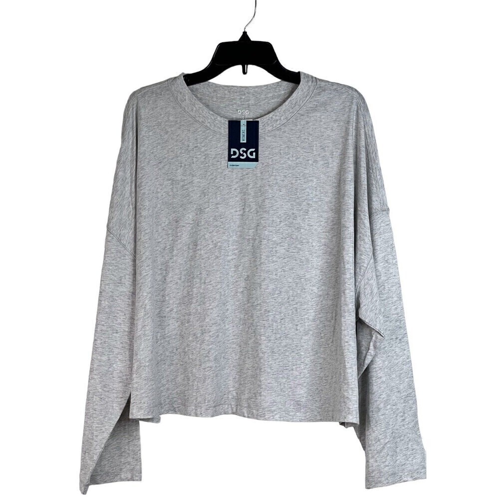 NWT DSG Women's 3/4 Sleeve Athletic Heather Gray Crop Crew Neck Soft Top 2XL
